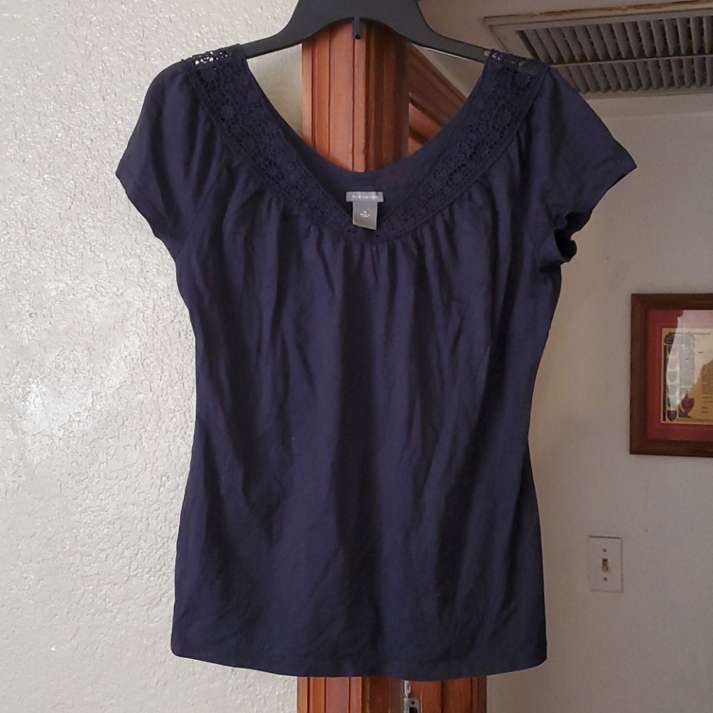 Black Knit Top with Crochet Neck Line